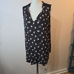 Bobeau Women's Navy Blue and Pink Floral Sleeveless Blouse Plus Size 2X Crochet